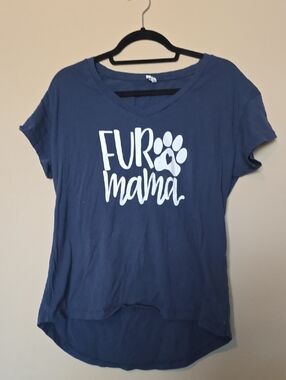 Navy 'Fur Mama' Paw Print Tee